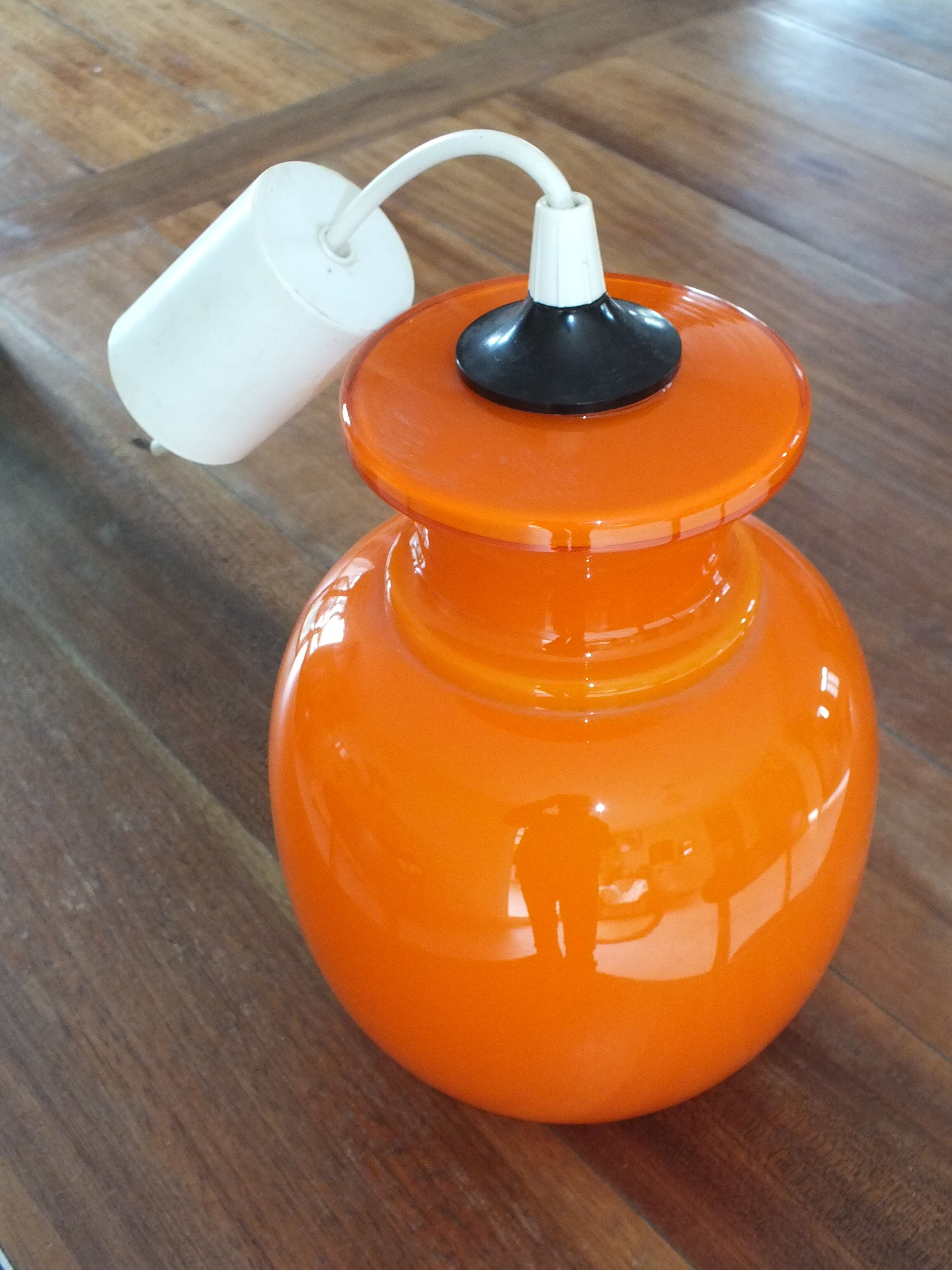 Vintage pendant lamp in orange opaline glass from the 70s