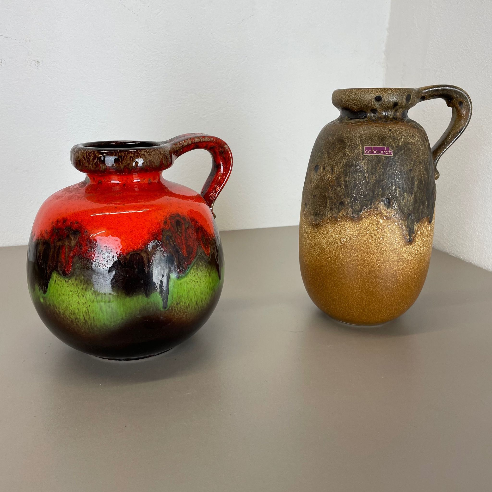 Ensemble de deux vases de lave grasse en poterie « Multi-Color » par Scheurich, Allemagne, années 1970