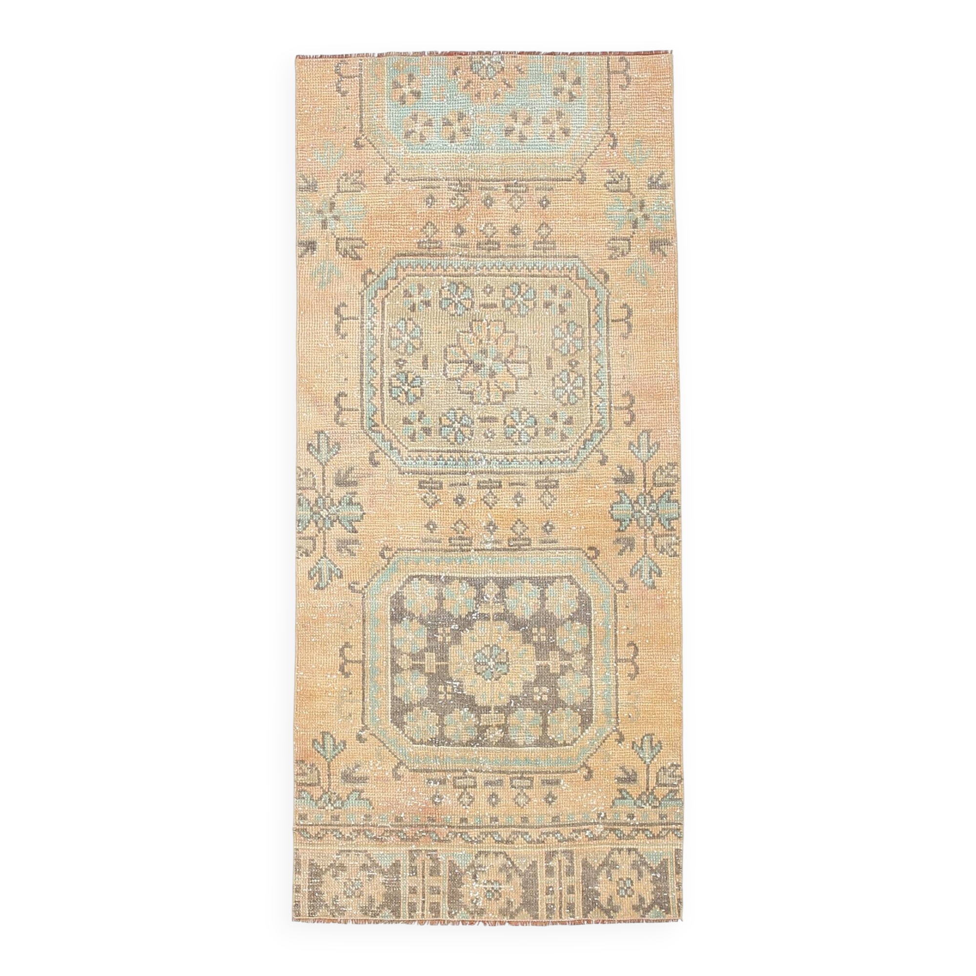 2x5 Turkish Vintage Runner Rug: Light Orange Peach Handmade Carpet 75x170Cm