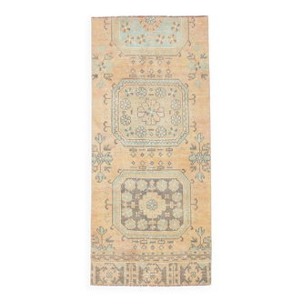 2x5 Turkish Vintage Runner Rug: Light Orange Peach Handmade Carpet 75x170Cm