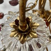 Floral chandelier Banci Firenze with 6 lights, coloured glass and gold metal.