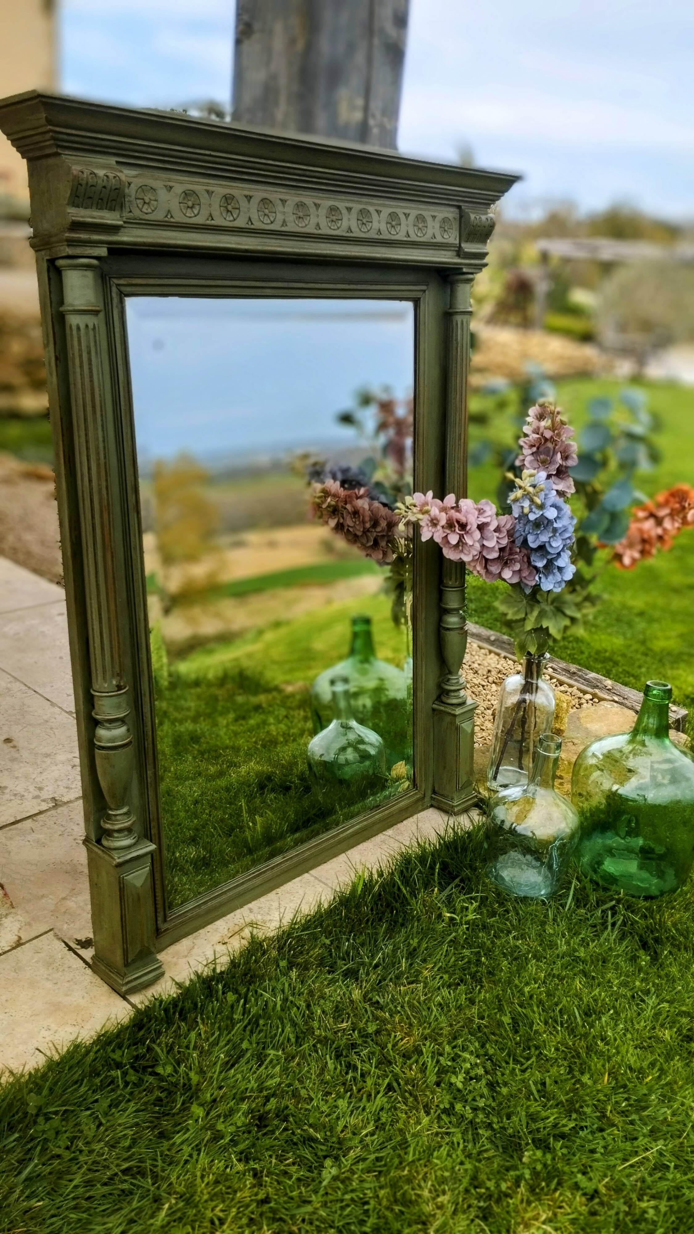 Antique olive green mirror