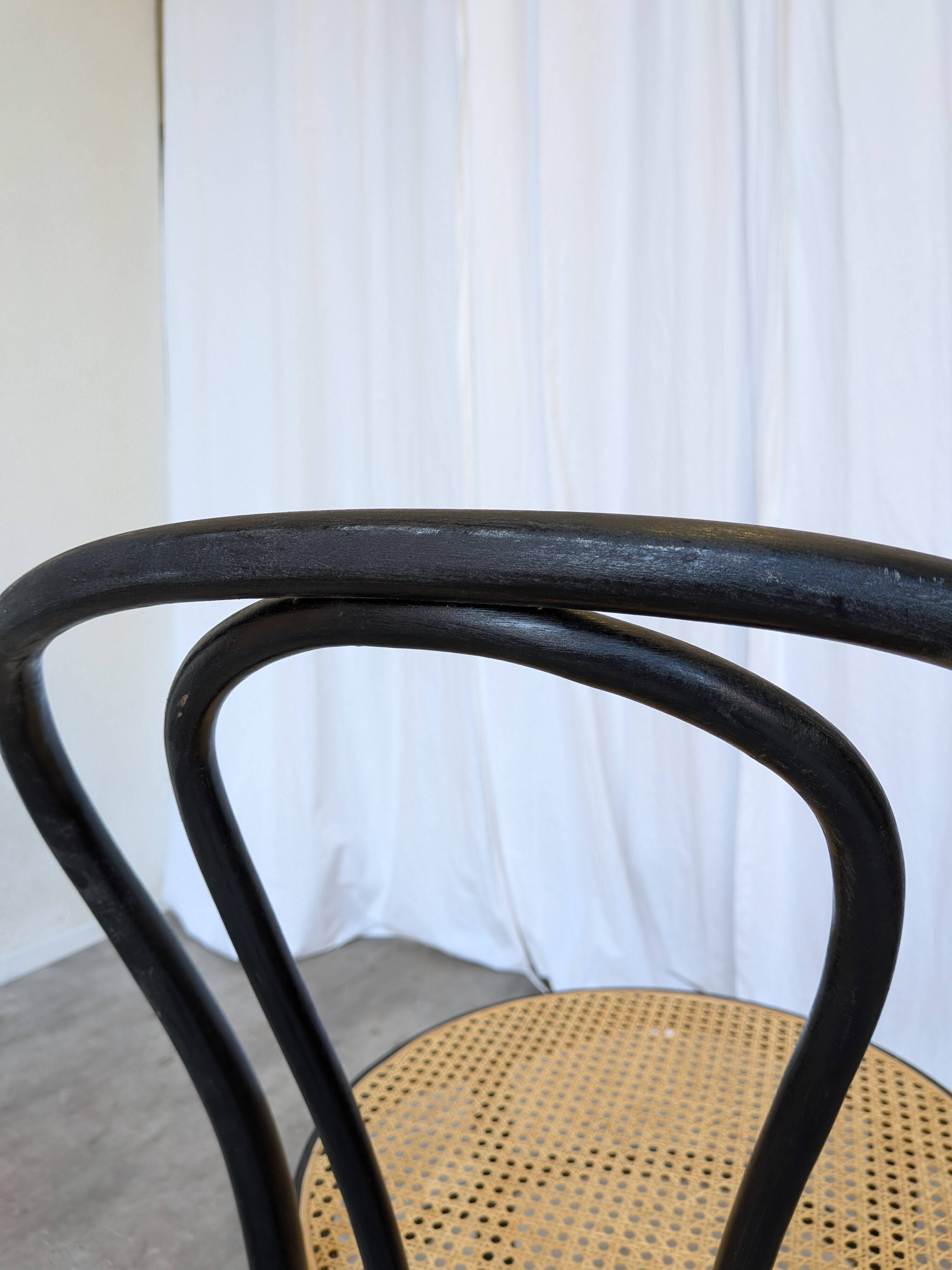 Vintage Thonet Style Dining Chair: Black Bentwood Cane Seat