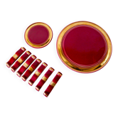 ensemble dessous de plat, dessous de bouteille et porte-couteaux en céramqique couleur cerise art dé