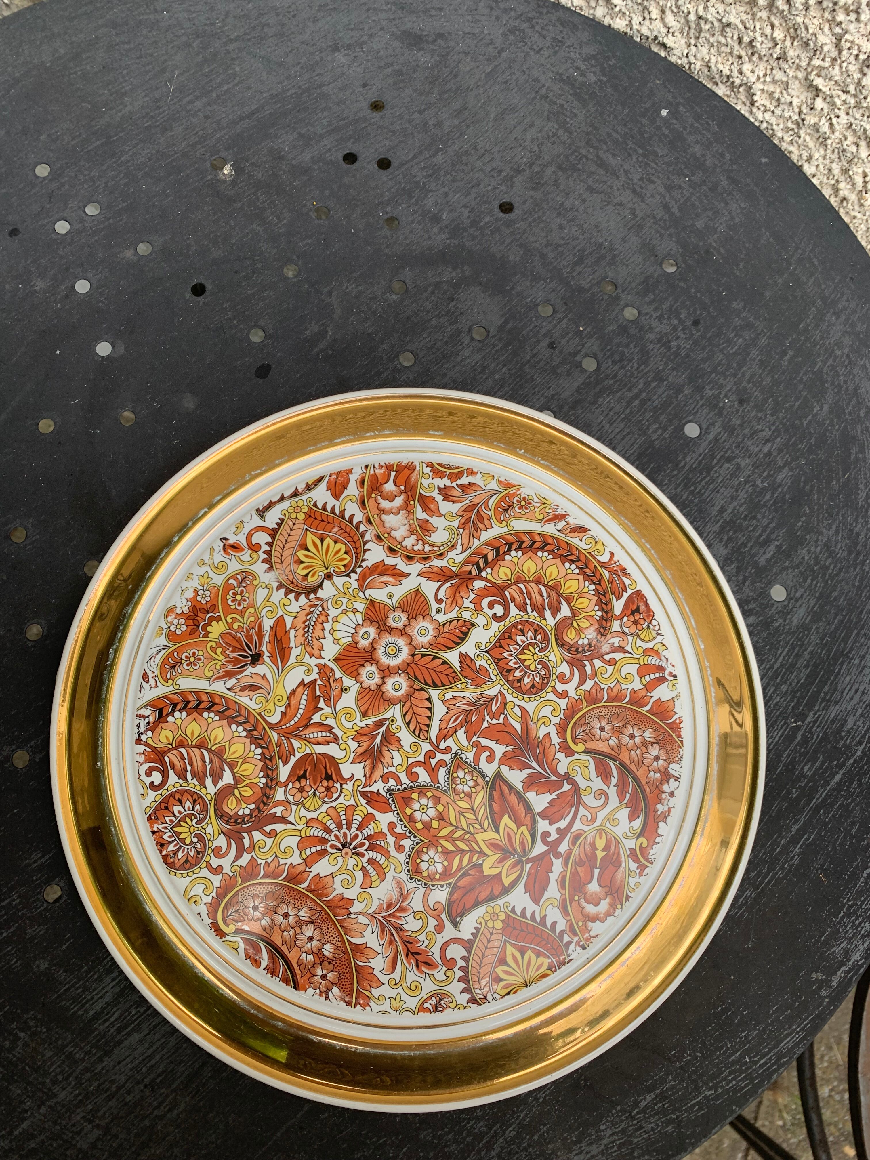 Faience trivet, cashmere pattern centerpiece, vintage 1960, stamp B france