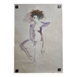 Original watercolor graphite sketch "the erotic dream" signed by Macel Charles Gaichet