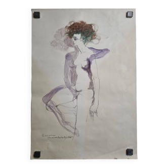 Esquisse originale mine de plomb aquarellée "le rêve érotique" signée de Macel Charles Gaichet