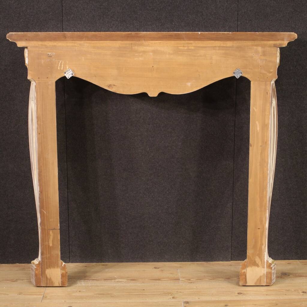 Scenic Italian painted and gilded wooden fireplace