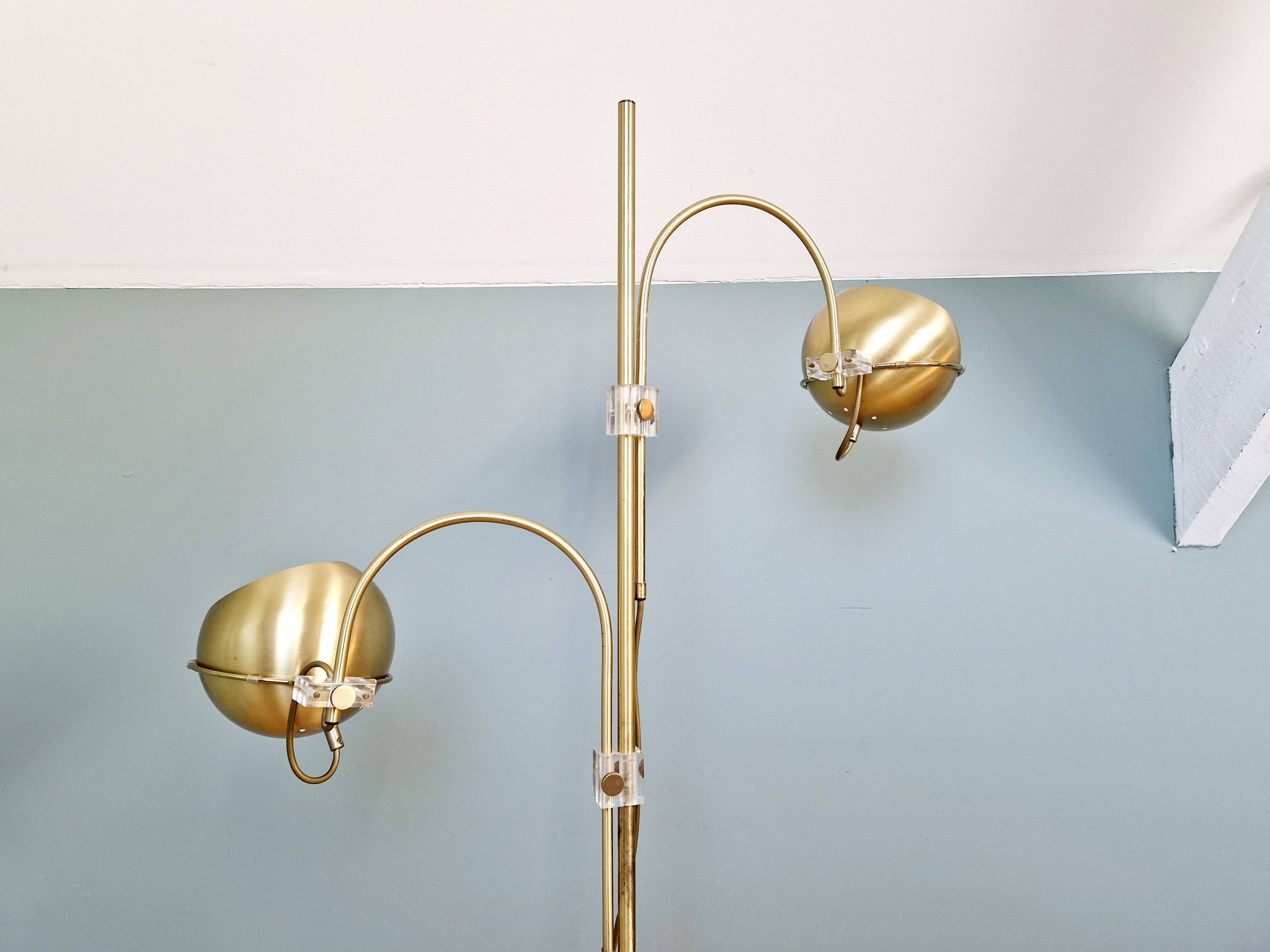 Eyeball double arc floor lamp in brass, GEPO (Netherlands), 1970s