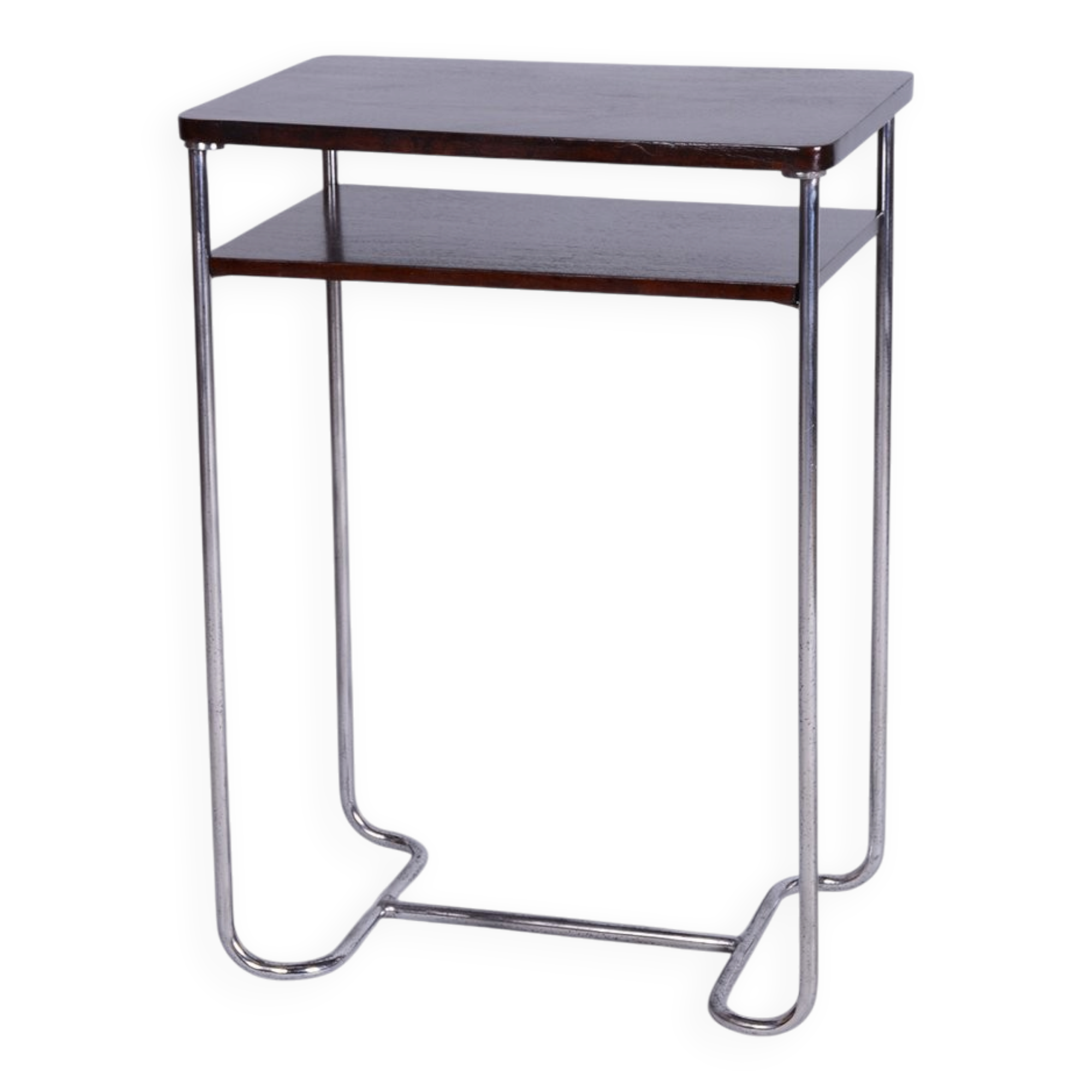 Bauhaus Czech Side Table in Walnut and Chrome from Mücke Melder, 1930s
