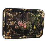 Large English tray painted with flowers and fruits.