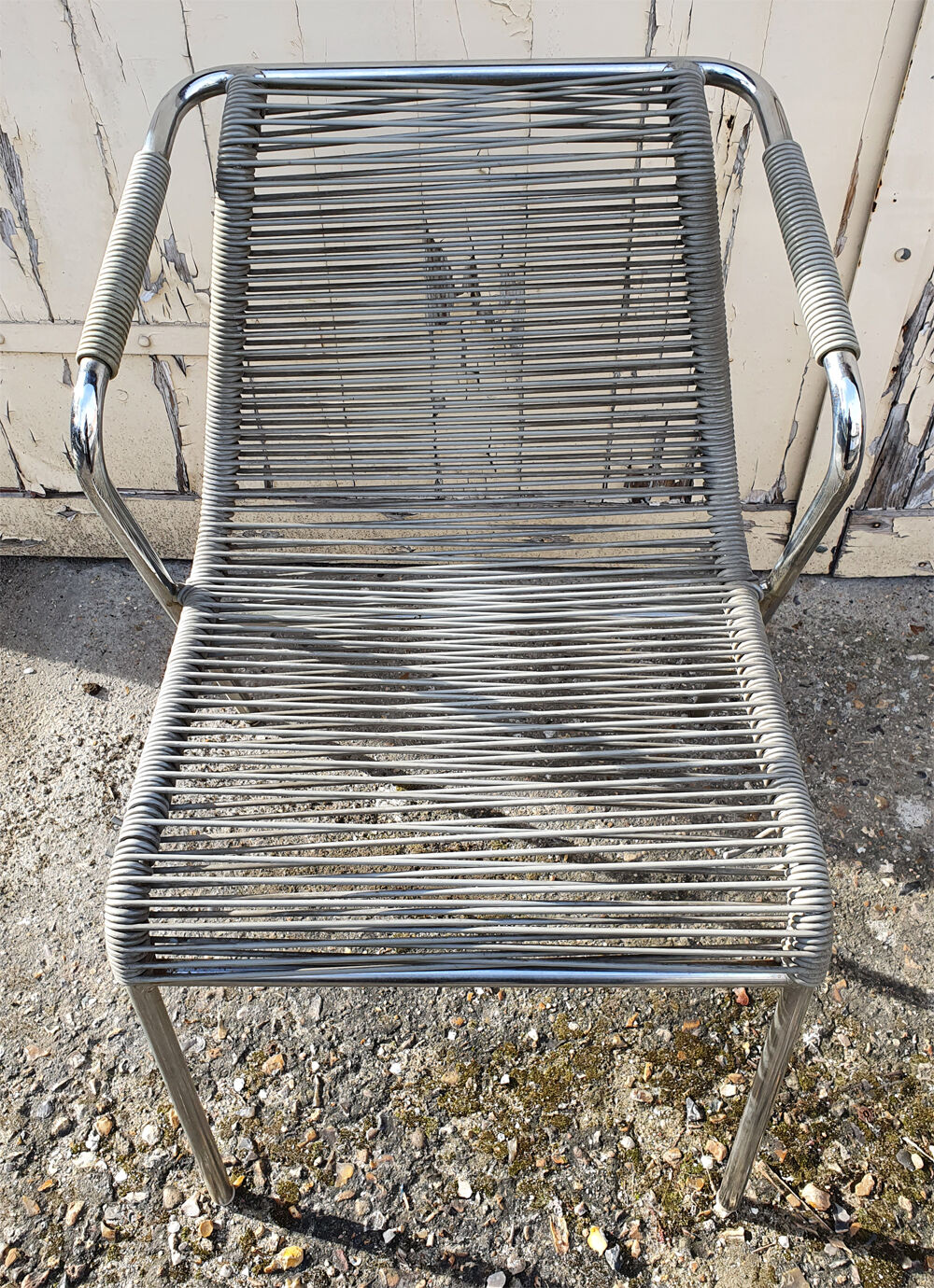 Armchair and ottoman scoubidou, gray, vintage, 70s