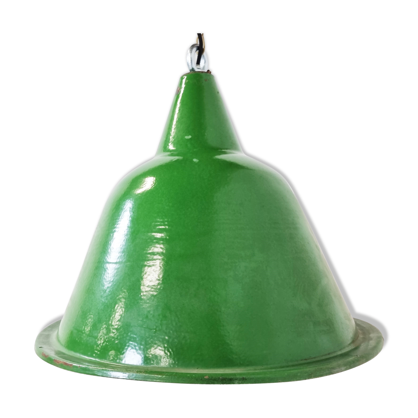 Large vintage industrial green enamel pendant lights, 1960s
