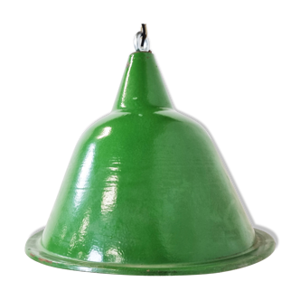 Large vintage industrial green enamel pendant lights, 1960s