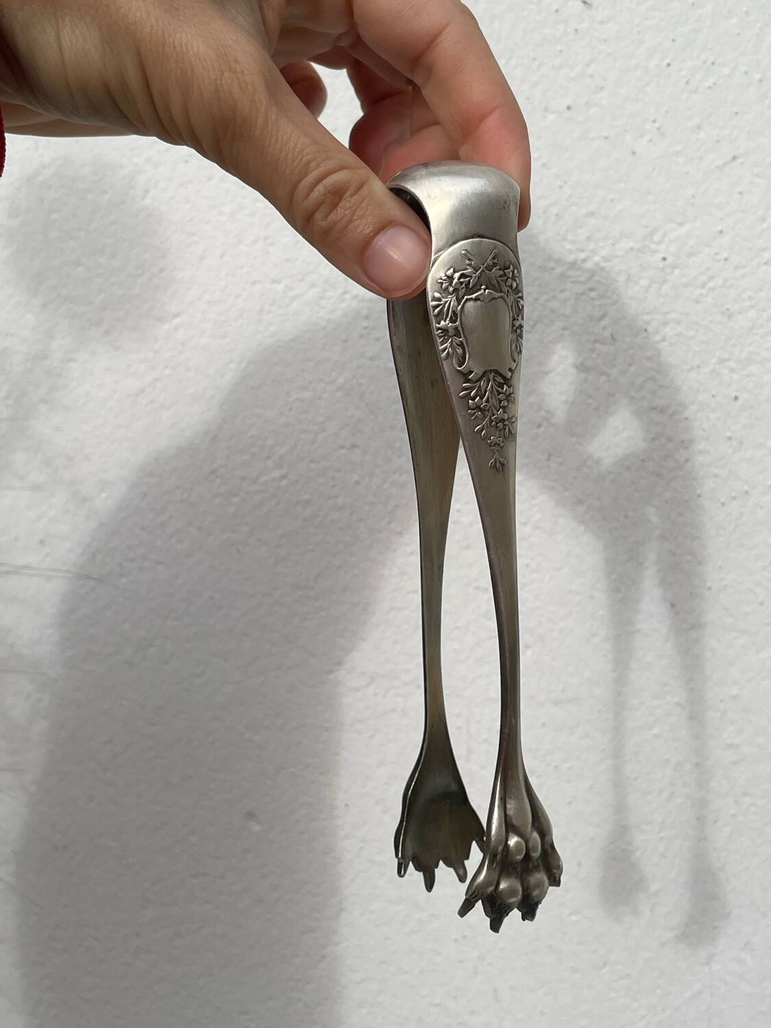 Silver-plated metal sugar tongs