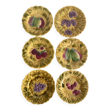 Sarreguemines barbotine plates with fruit decoration