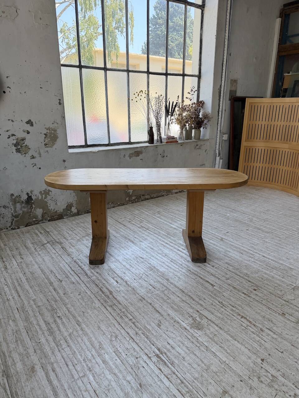 Brutalist pine oval table