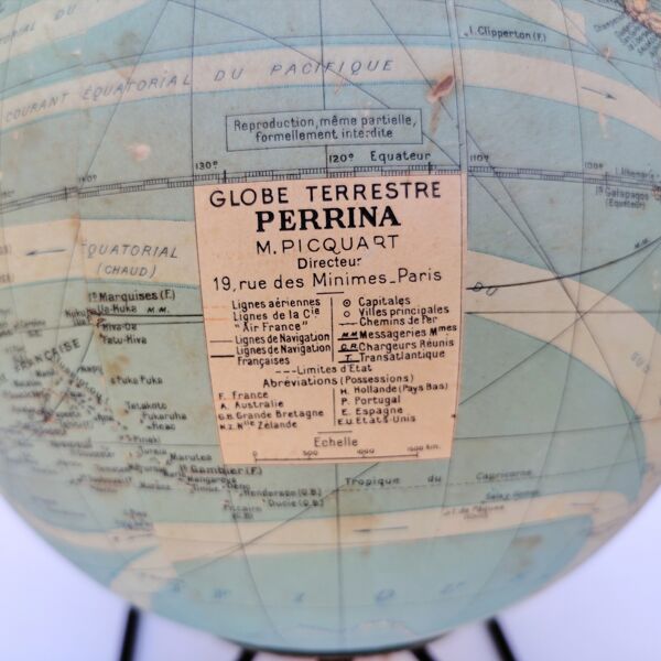 Globe terrestre lumineux en verre, Perrina, Picquart vintage