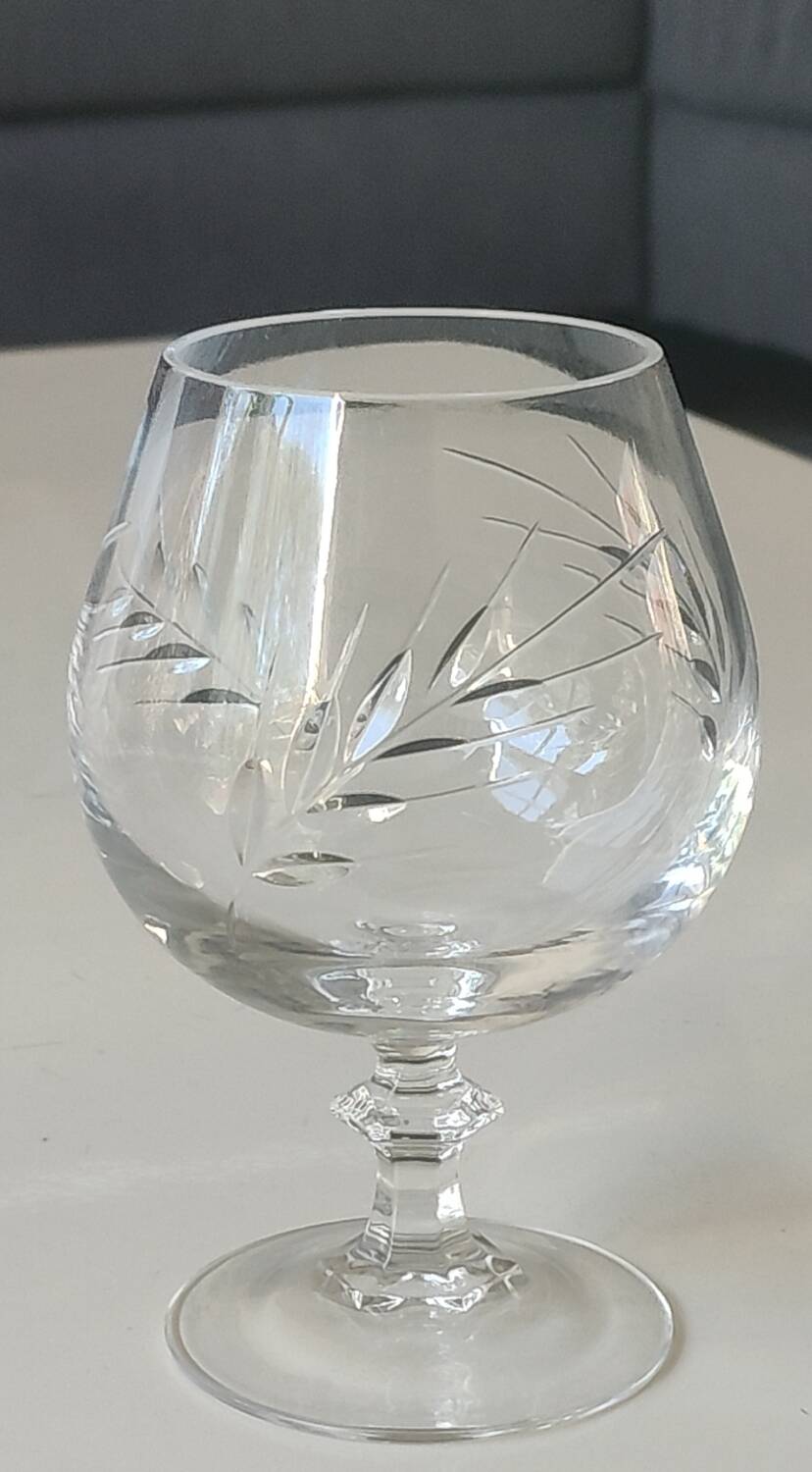 Lot 6 Verres Cognac/Cristal Arques. Model Fleury engraved with Wheat Ears.