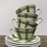 4 coffee cups Green and white checkered wolf grinders