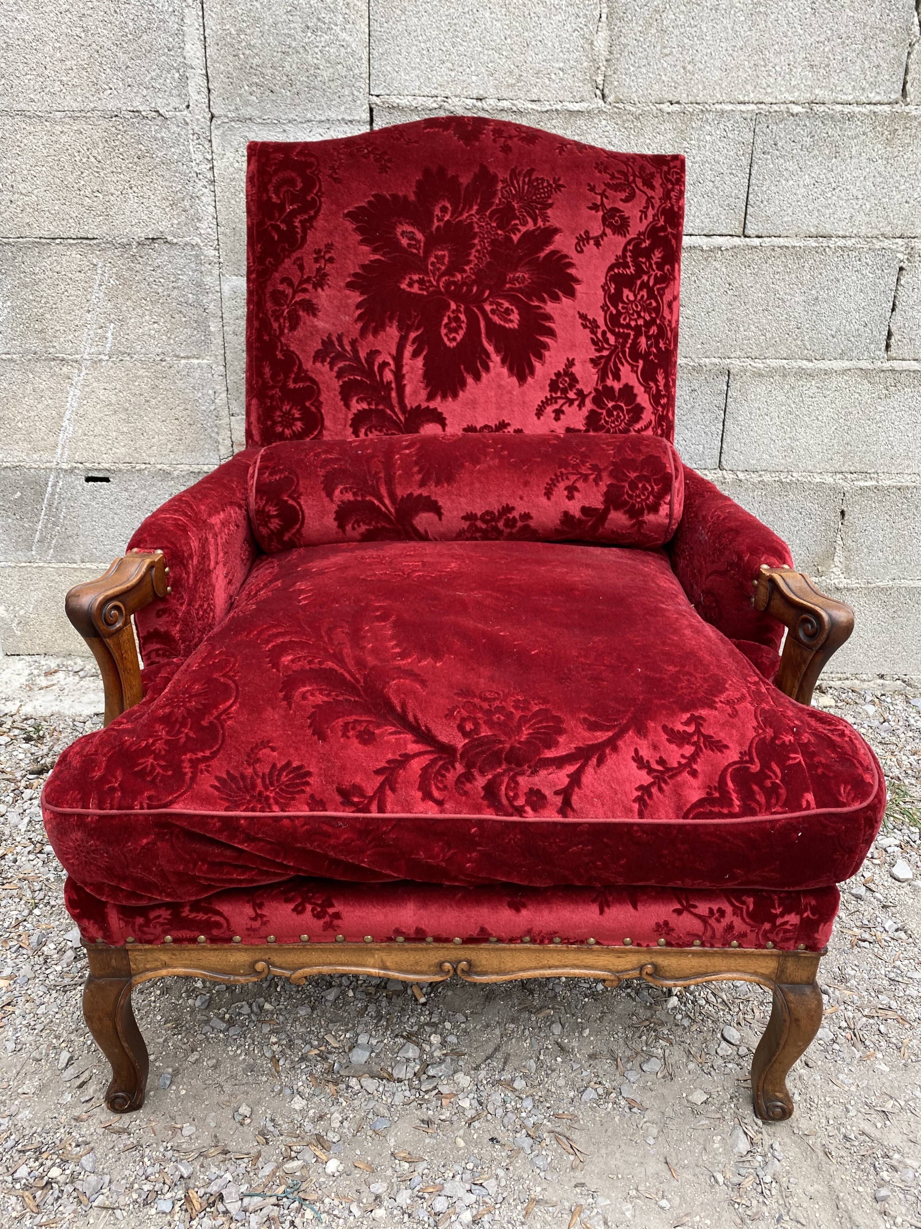 Rest chair Louis XV red velvet