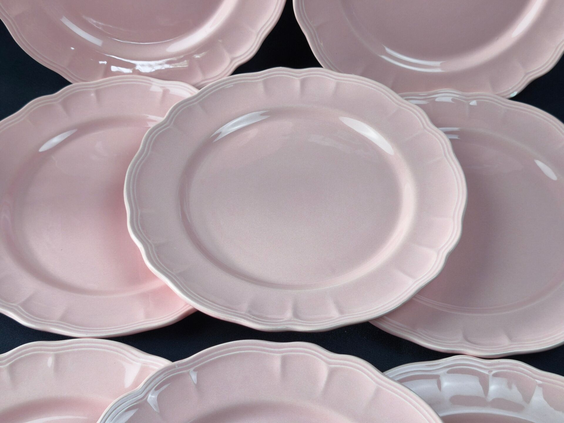 8 vintage dessert plates Salins powder pink – Ø 21.6 cm