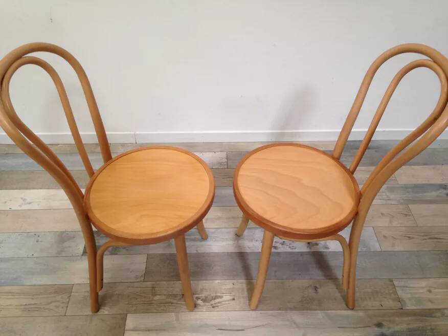 Pair of curved wooden bistro chairs