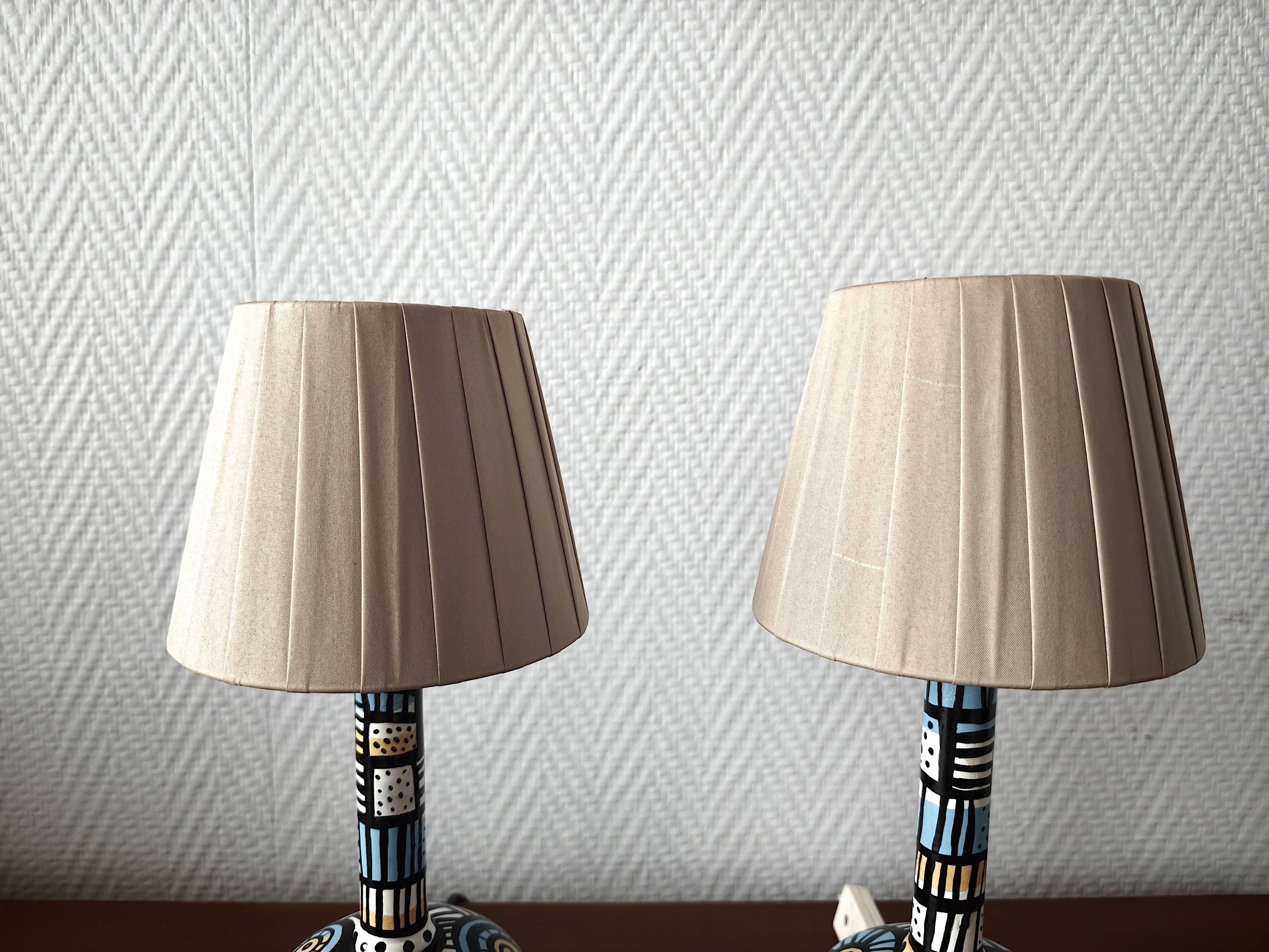 Pair of Spanish painted wooden lamps