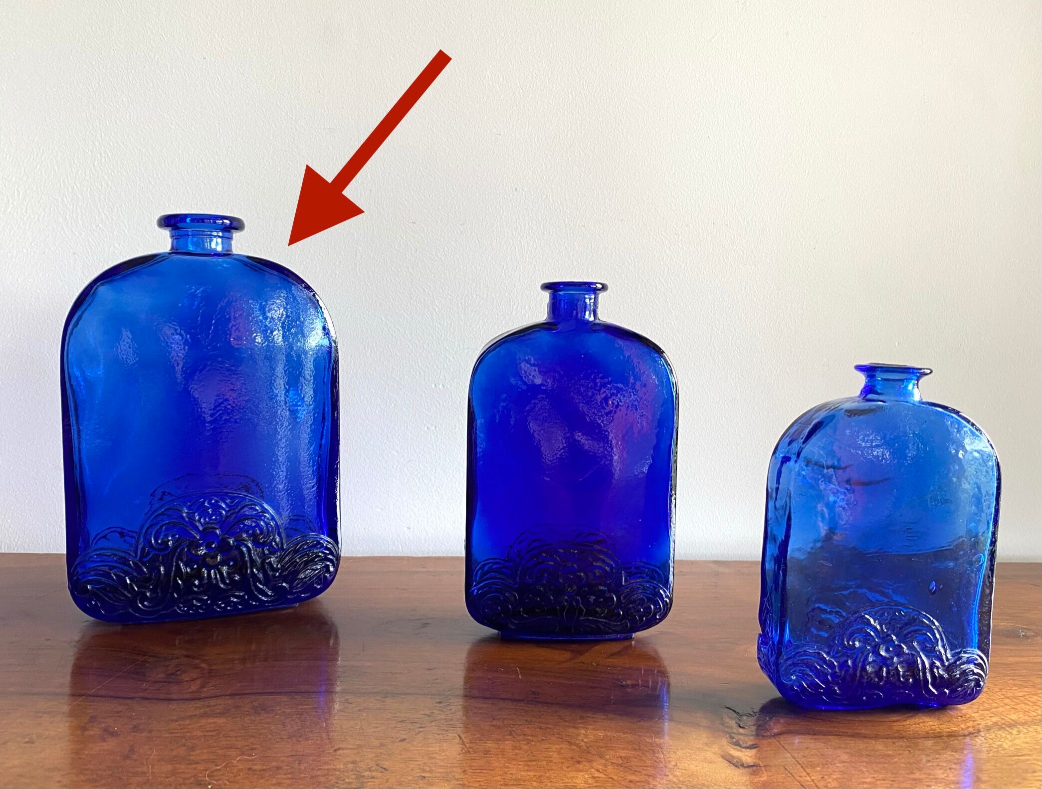 Large model cobalt blue glass bottle