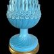 1.05 m pineapple lamp in turquoise ceramic on a gilded wooden base from the 1950s