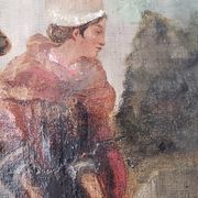 Huile sur toile "Le Gué" Ecole XIXème