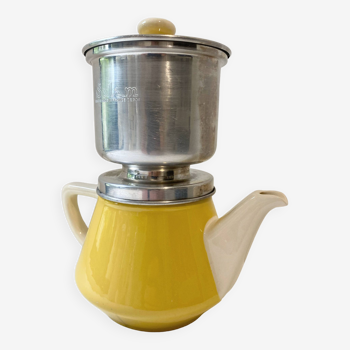 Cafetière villeroy et boch "salam" faïence jaune vintage, avec filtre métal