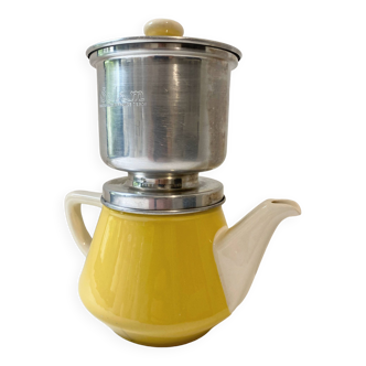 Cafetière villeroy et boch "salam" faïence jaune vintage, avec filtre métal