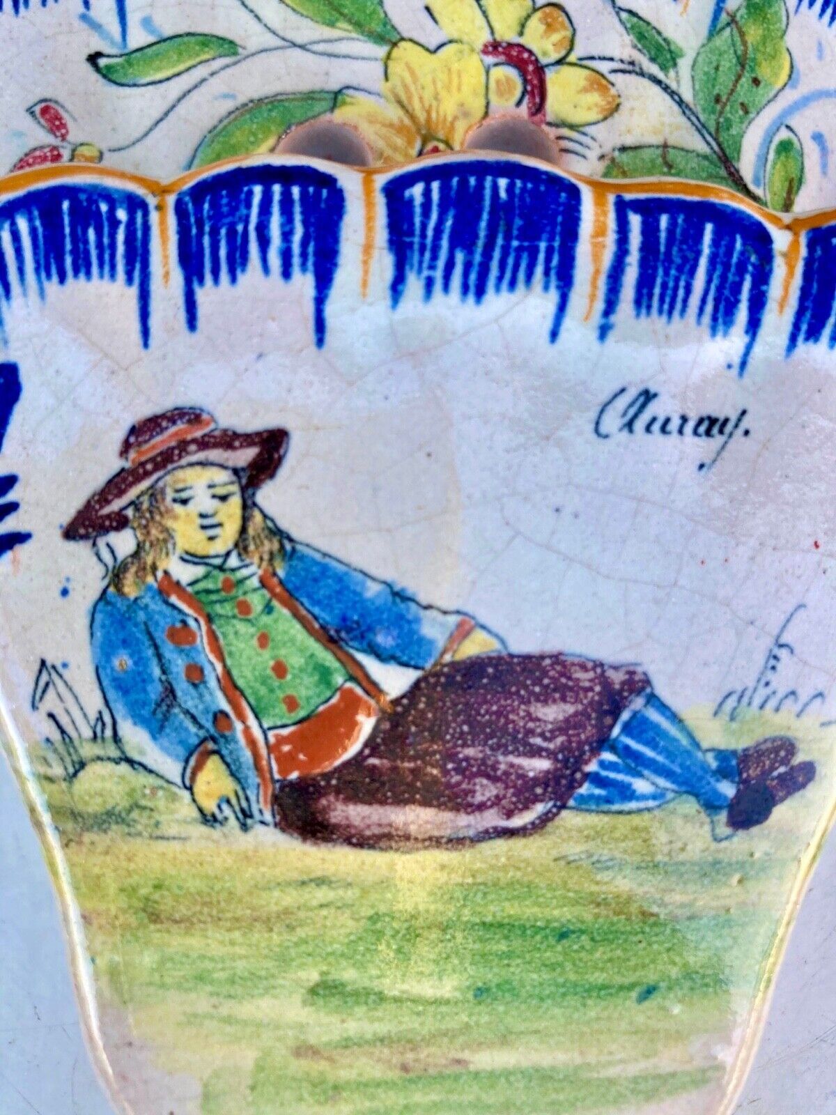 vase - Fan-shaped bouquet - Pouplard Béatrix Malicorne style Quimper XIX