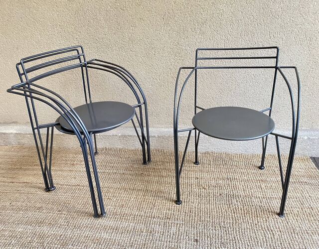 Ensemble de 6 fauteuils Fermob lune d’argent par Pascal Mourgue vintage années 80
