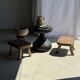 Tabouret d'appoint en teck massif rectangulaire arrondi
