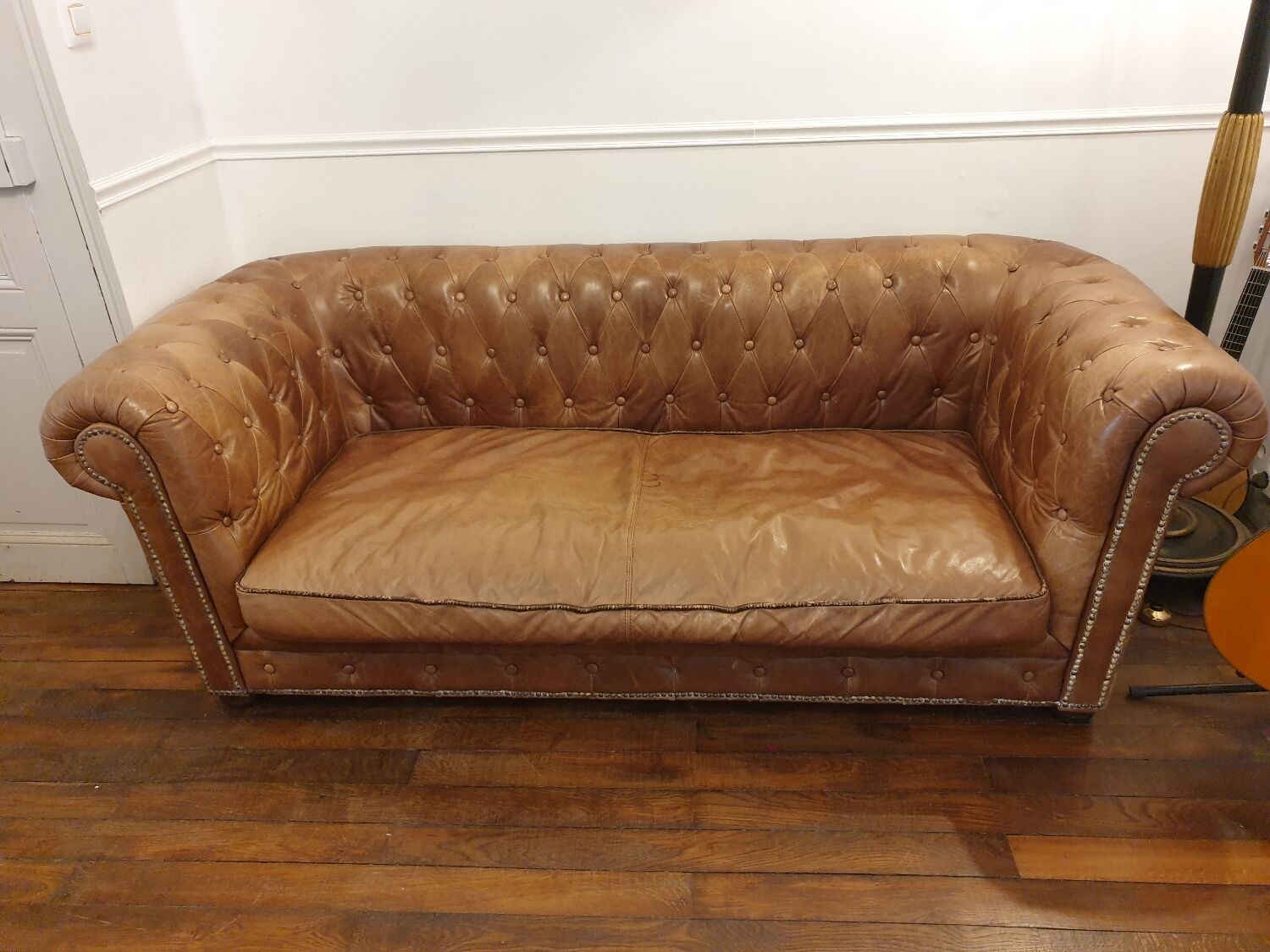 3-seater chesterfield sofa in tan leather