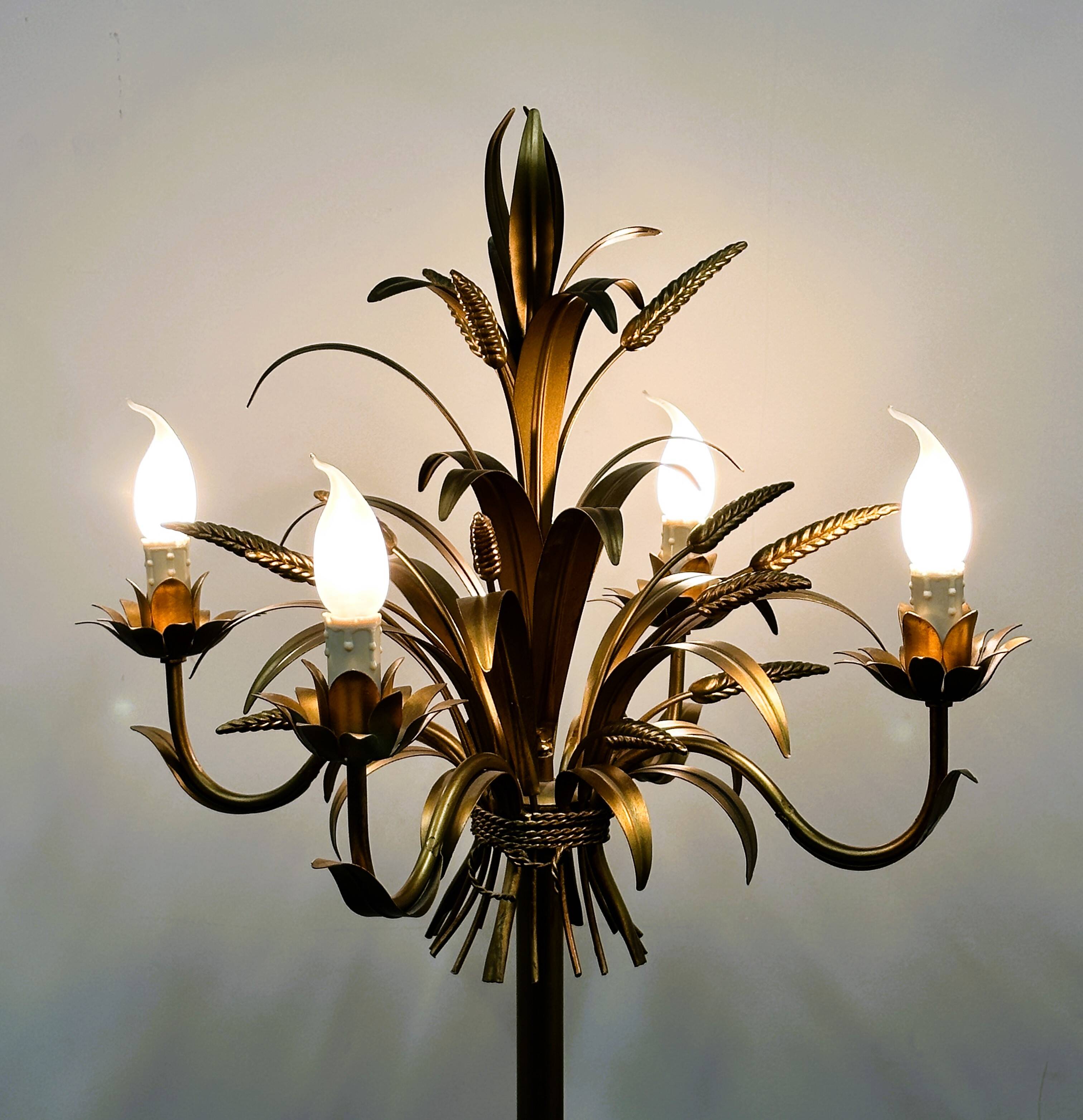 Rare Gilt Metal Sheaf of Wheat Floor Lamp by Hans Kogl, 1970s