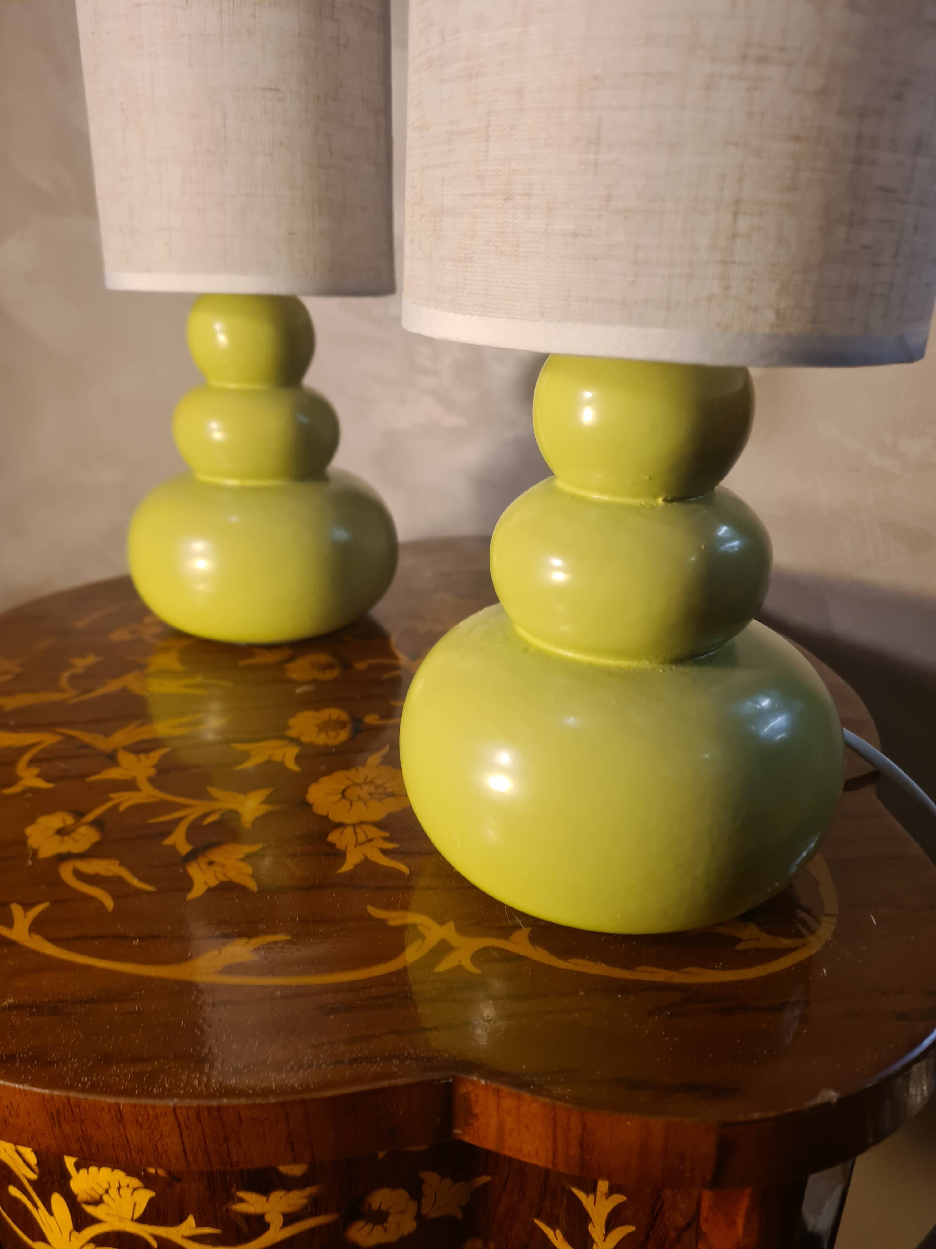 pair of ceramic bedside lamps apple 39x12 refurbished electric and stylish lampshade