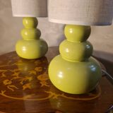 pair of ceramic bedside lamps apple 39x12 refurbished electric and stylish lampshade