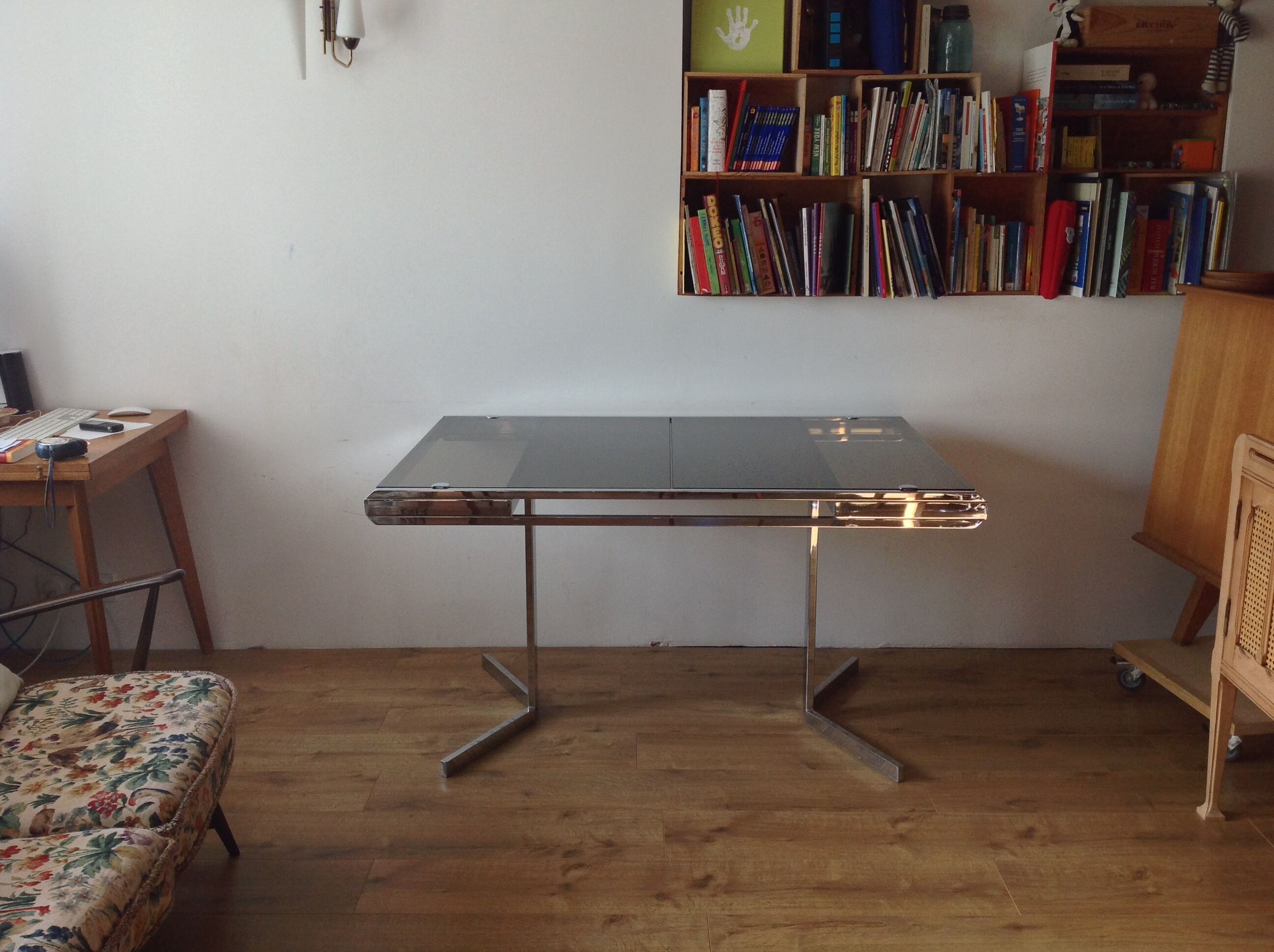 Table 1970 chrome and glass with extensions