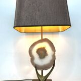 Vintage brass agate slice table lamp, 1970s