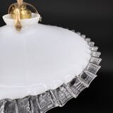 Vintage white opaline pendant light with scalloped edge – raffia and silk cable