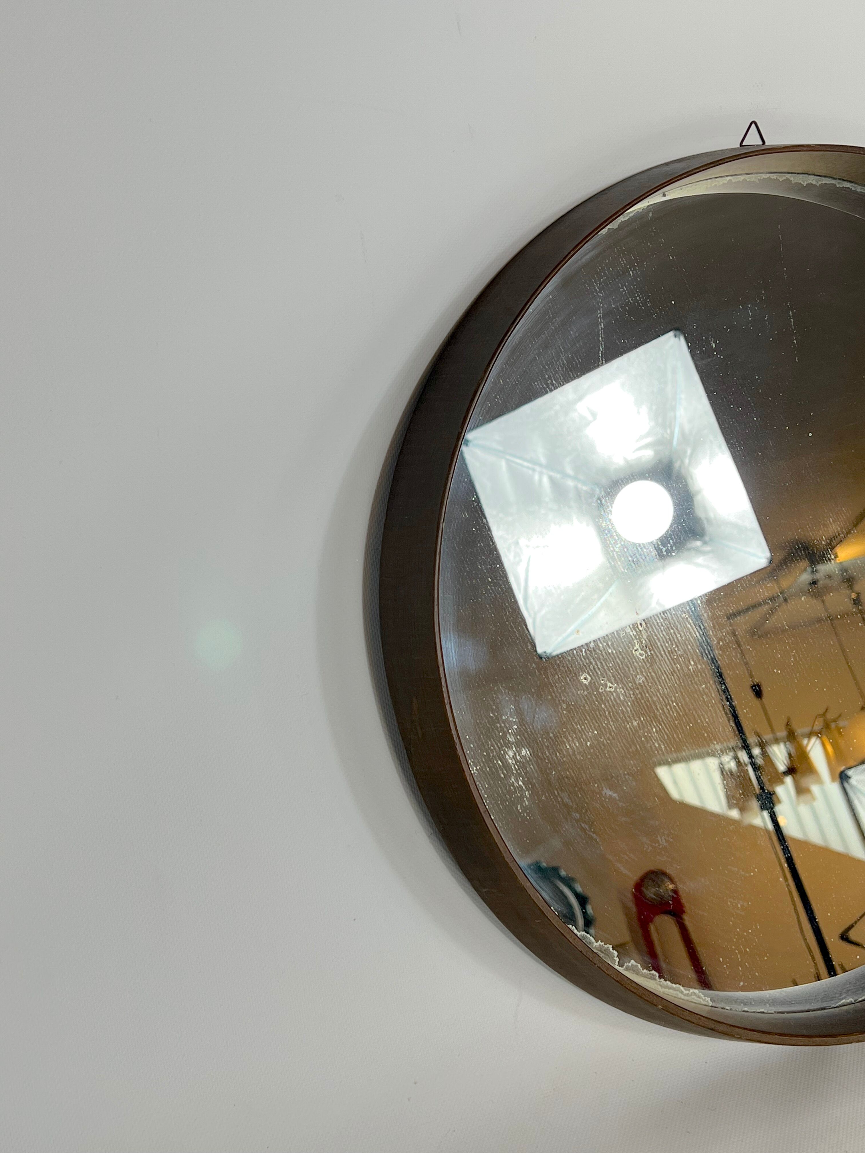 Vintage Italian wood round wall mirror from 50s