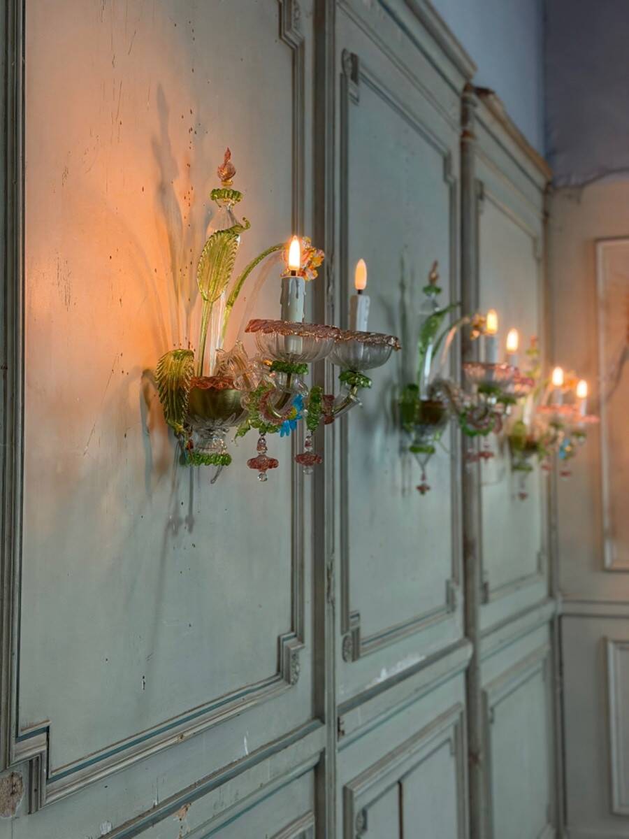 Set of 3 Venetian wall lights in multicoloured Murano glass, circa 1950