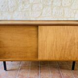 Small vintage row with sliding doors, metal legs Circa 50's