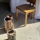 Petrified wood side table, black heart, beige bark, H35 D22 - 3330