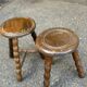2 tripod stools in turned solid wood, Charles Dudouyt style, 1960.