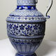 Large salt-glazed stoneware beer jug with tin, Germany, Westerwald type.
