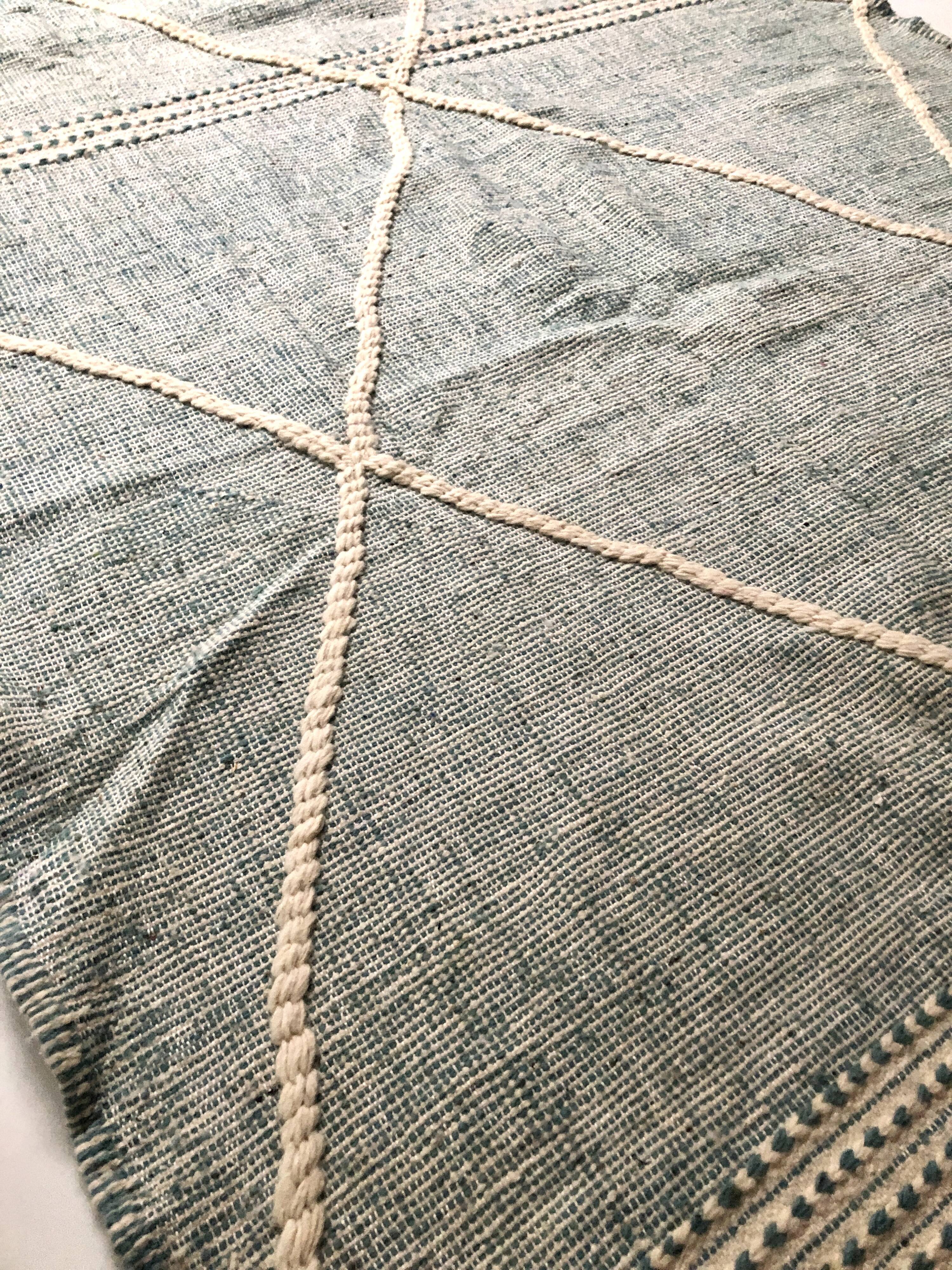 Moroccan Berber carpet Kilim Zanafi water green and ecru 2.7x1.57m